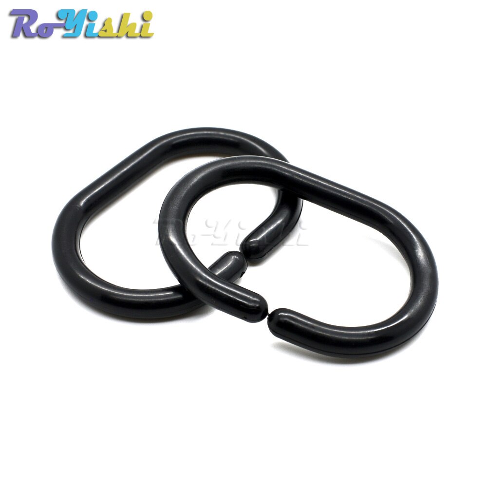 Anillo de ducha de plástico negro, hebilla de gancho para accesorios de cortina, 58x40,5mm