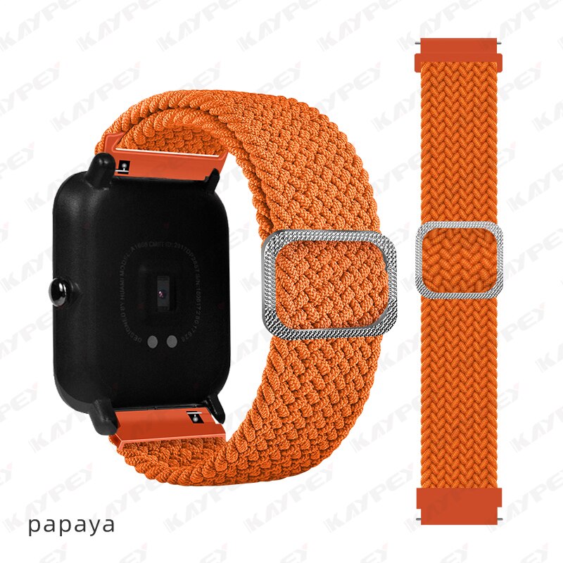 Boucle Solo tressée pour Huami Amazfit GTS 2 2e 2, Mini bracelet de ceinture élastique en Nylon réglable pour Amazfit Bip Lite 1S U pro: 4-Papaya