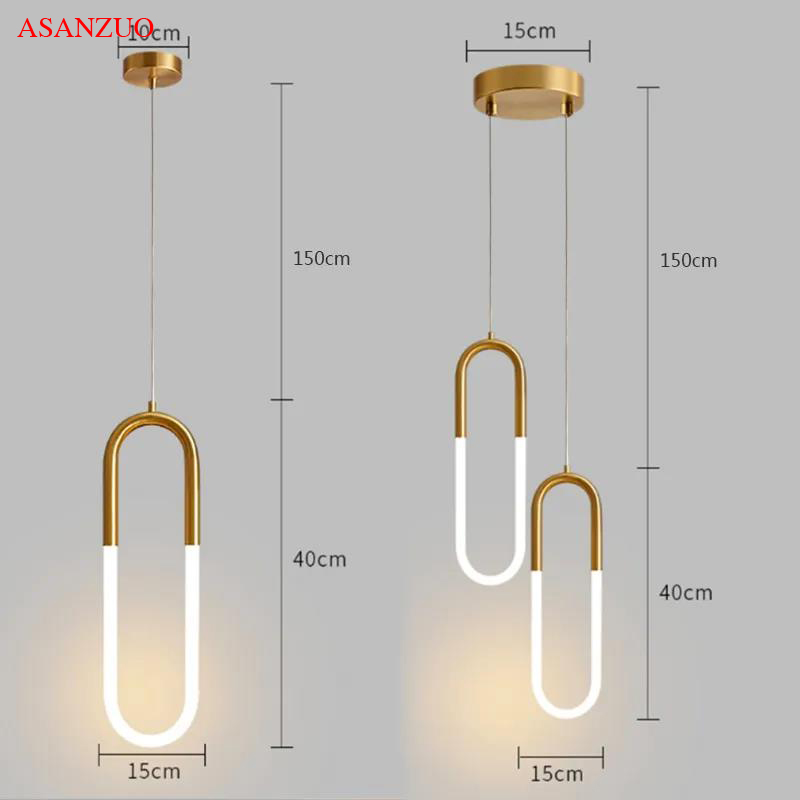 U-formade led-hänglampor i mässing för sovrum, sängbord, lång hängande lampa, köksö, matbord, heminredning, armaturer