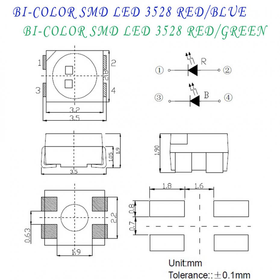 evemodel 100pcs 3528 SMD LED Bi-Color Red-Blue / Yellow / Green / White LEDs 1/35 model train railway modeling