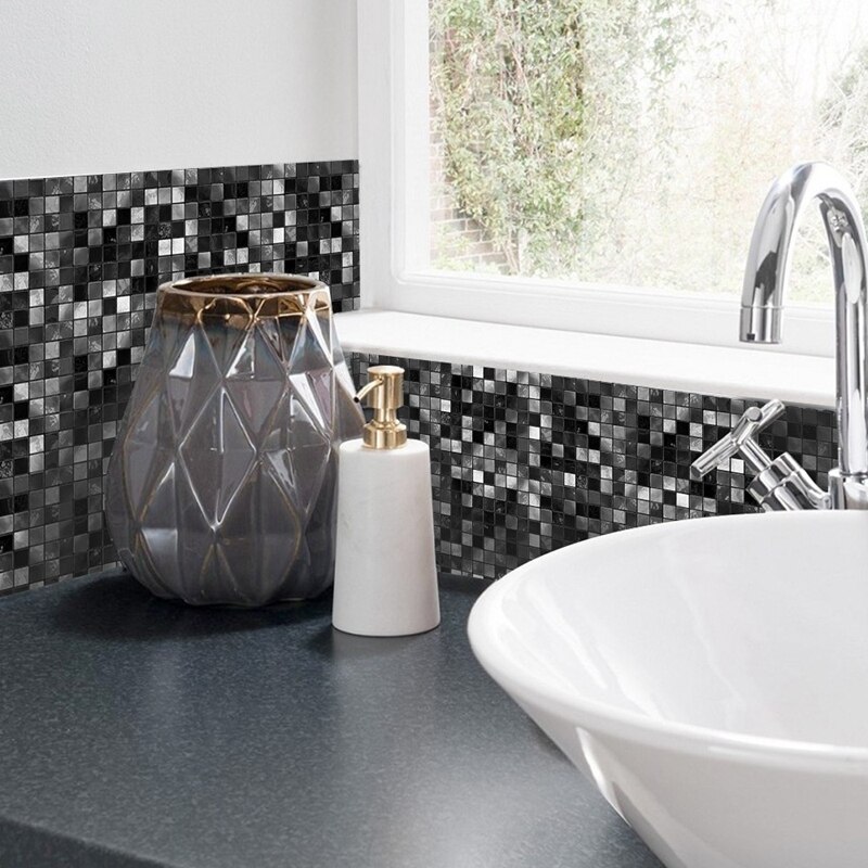 Wallstickers 10 x 10cm pvc mosaik tapet køkken vandtætte fliser klistermærker plast vinyl selvklæbende tapeter bad
