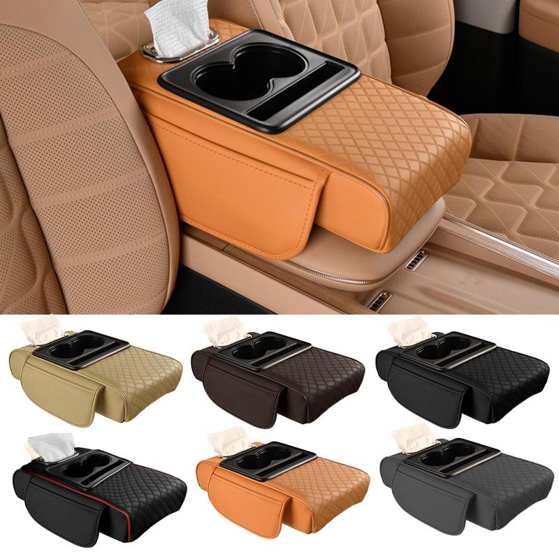 Auto Armsteun Doos Verhooging Kussen Met Bekerhouder Tissue Box Zijopbergvak Voor Auto Interieur Armsteun Cover Hoogte Pad