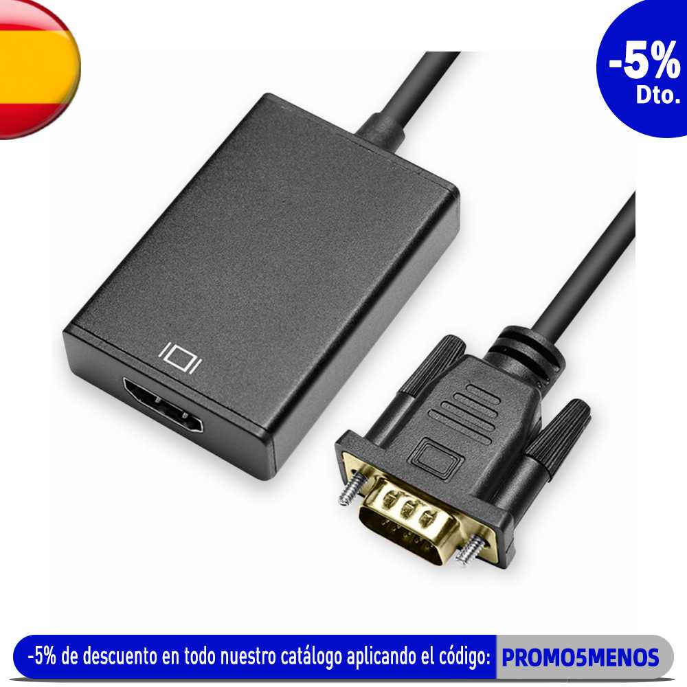 Full HD 1080P Analog VGA Male to Digital HDMI Female Video Converter Adapter Cable Audio Mini Jack 3,5mm Black for PC