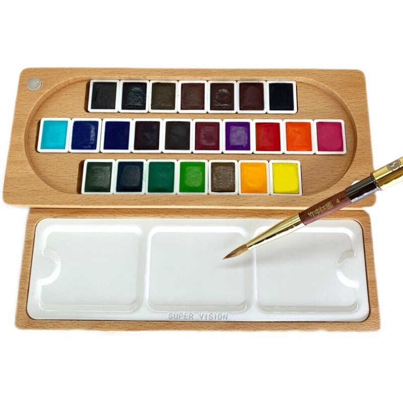 Super Vision – palette de pigments de vernis au four, palette en bois massif portable de voyage, Mini métal pour peinture d&#39;artiste gouache aquarelle