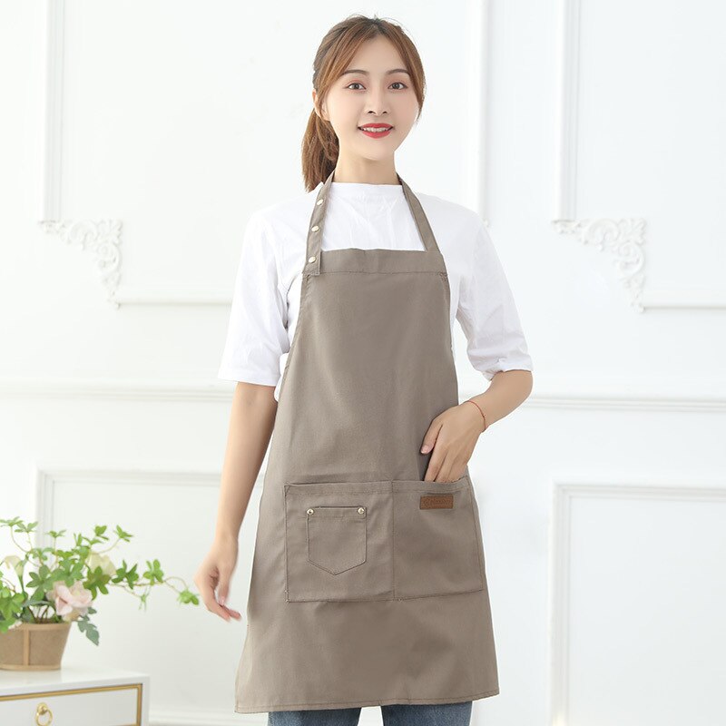 Kit de delantal de cocina para restaurante, babero para hornear, Milktea Shop con bolsillos, manga, paño de limpieza impermeable: Light Khaki