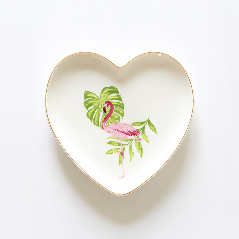 Ins Flamingo Plate Ceramic Porcelain Heart-shaped Pastry Dish Spaghetti Plates Fruit Saucer Home Tableware Dinnerware: C