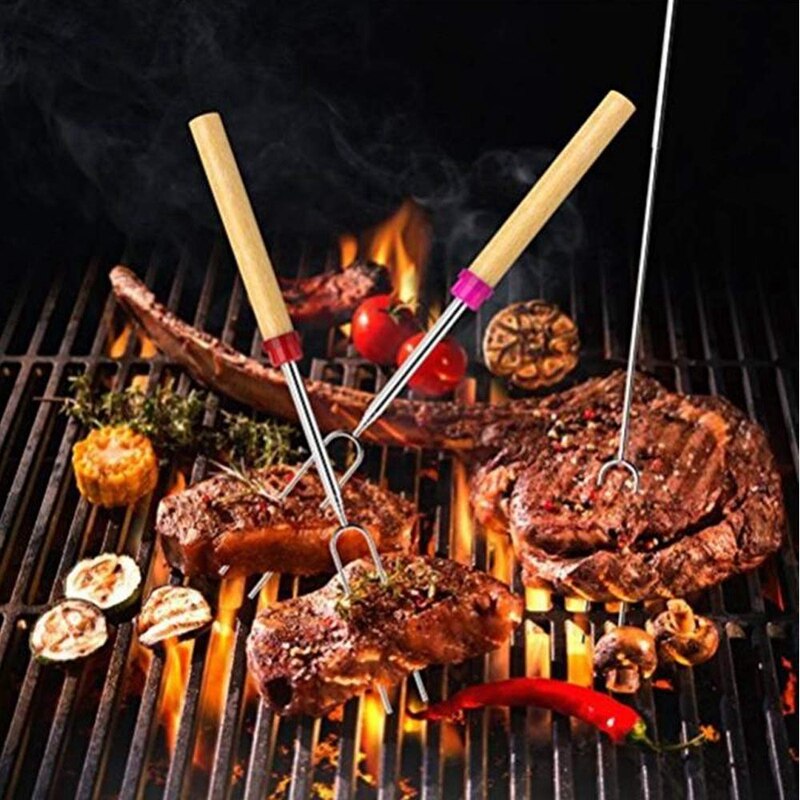 Palillos para asar, utensilios para nubes o asado tenedores extensibles de 32 pulgadas para barbacoa en la fogata, Juego de 4