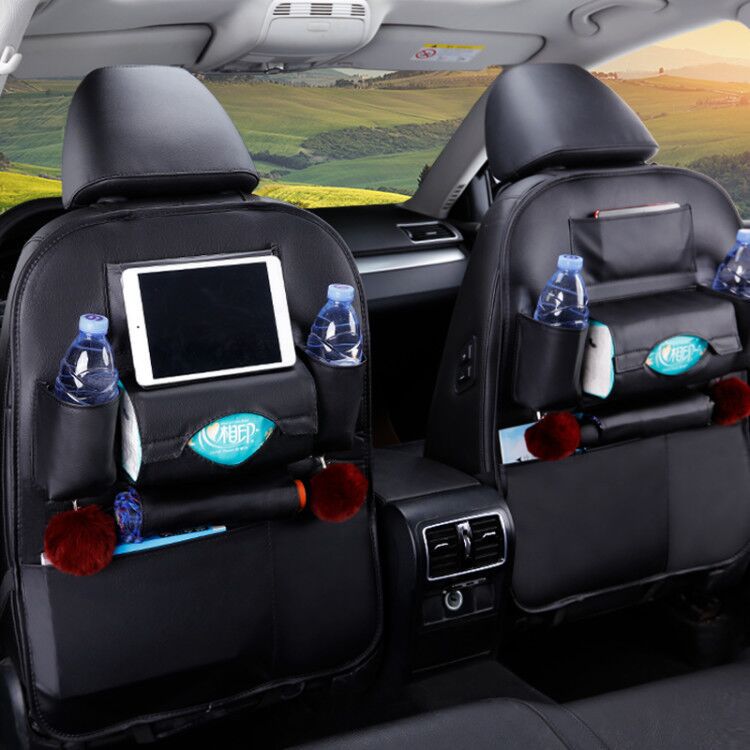 1pc pu leren autostoel rugleuning opbergtas multifunctionele ipad mini houder universele achterbank organizer voor kinderen opbergruimte: Zwart 1