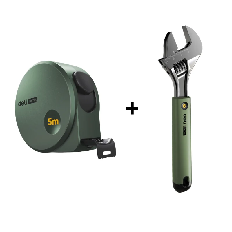 Deli Steel Tape Measure Combination Set 3/5M Retractable Digital Tape Measuring Kits for Home Woodworking Multitool: GRAY