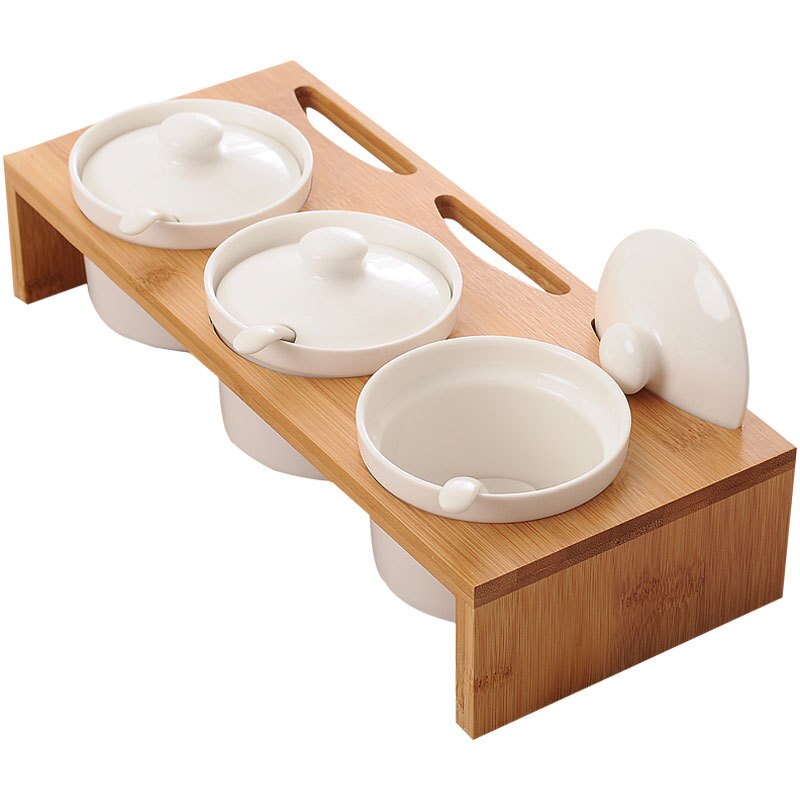 3PCs/Set 220ml Ceramic White Condiment Jar Home Kitchen Condiment Jar Simple Seasoning Household Salt Jar Kitchen Tools