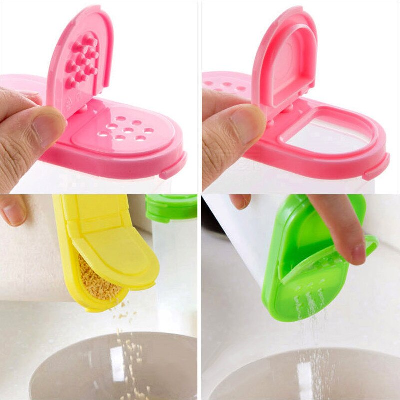 3 Colors Durable Plastic Kitchen Seasoning Container Pot Spice Boxes Practical sugar bowl Double Lid Kitchen gadgets