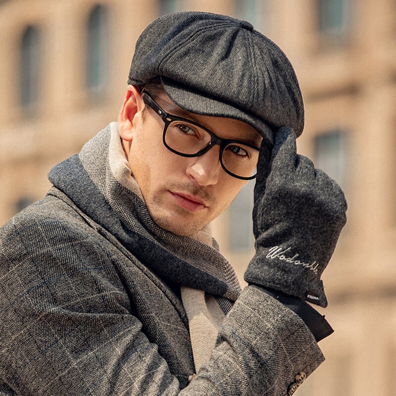 Boina plana Vintage para hombre y mujer, gorro de lana de ala corta, Boina gruesa para vendedor de periódicos, Primavera e invierno,
