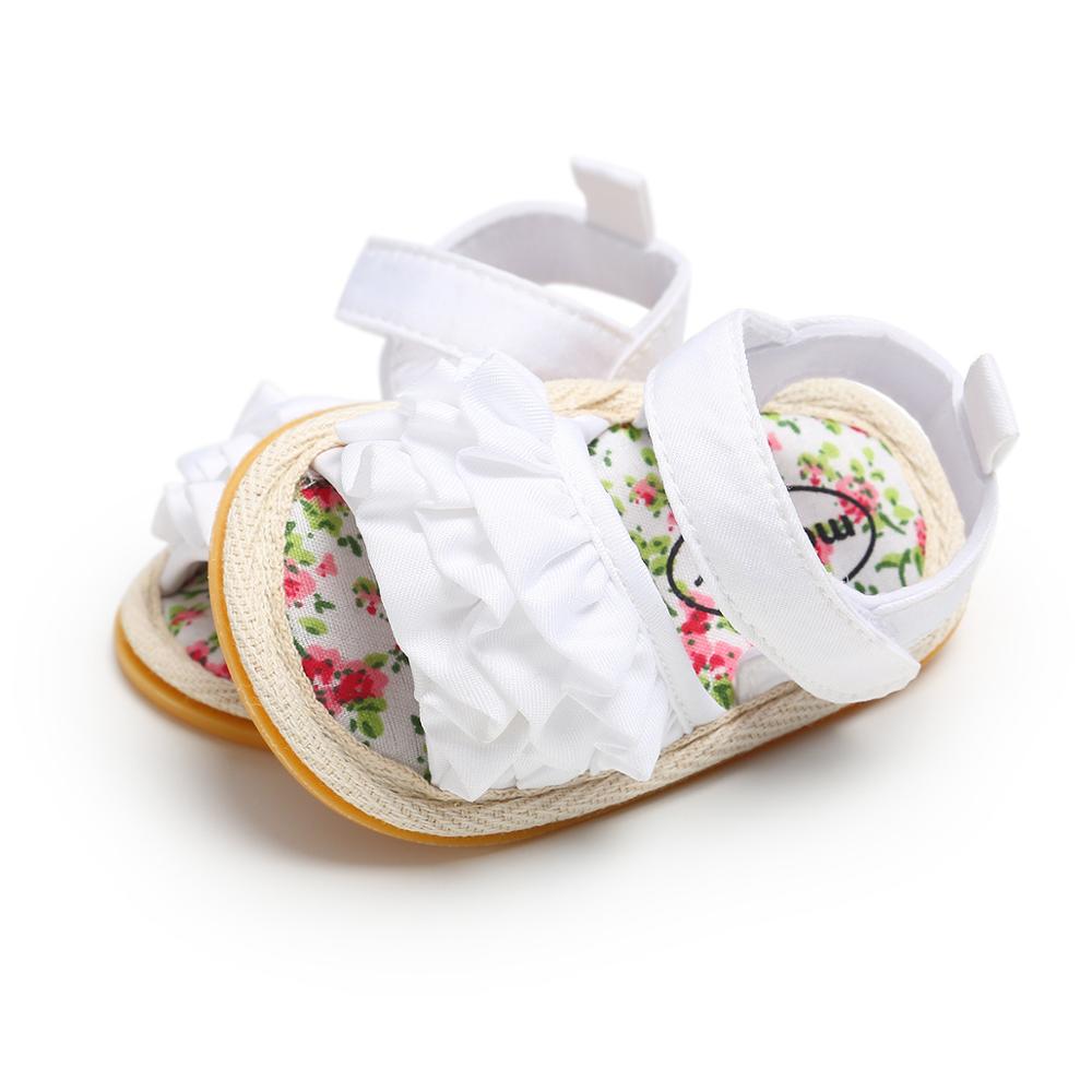 Niemowlę dziewczynek sandały z wzorem w kwiaty śliczne obuwie bawełniane antypoślizgowe miękkie podeszwy maluch płaskie buty na lato A22