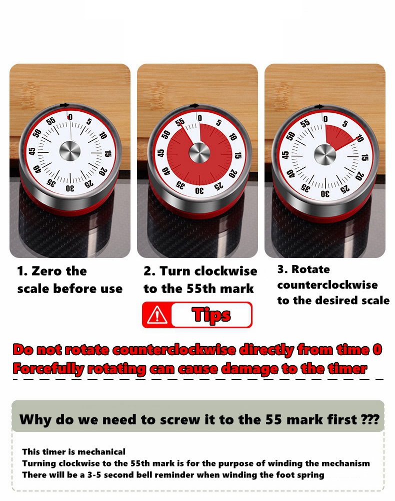 Magnetischer Küchentimer, Visueller Countdown-Timer mit Magnetrückseite, Mechanischer Timer zum Kochen, Backen, Lernen, Verwendung