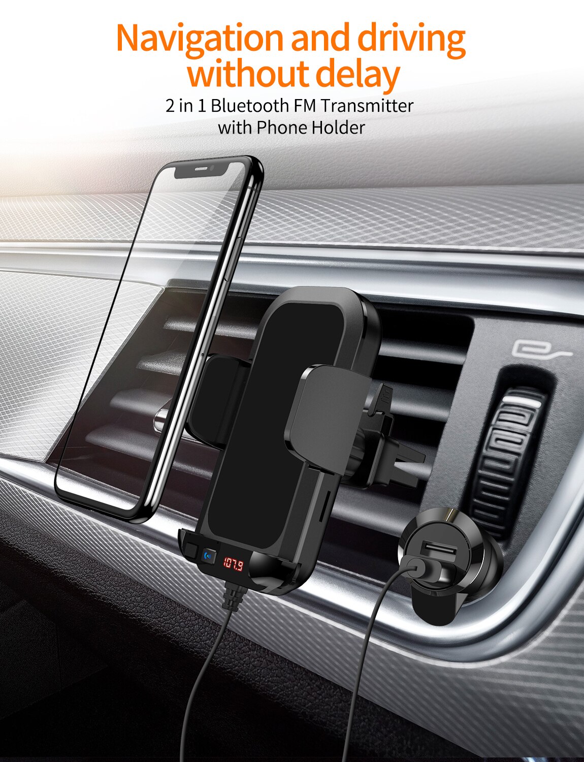 Bluetooth 5,0 FM Sender w/Telefon Halfter Auto MP3 Spieler Wagen Bausatz Unterstützung TF Karte U Disk AUX Musik Spieler
