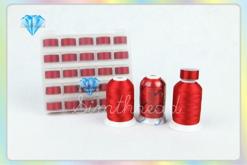 rode kleur type een 25 stks prewound klossen borduurgaren met doos + 3 spoelen polyester borduurgaren, 1000 m elk