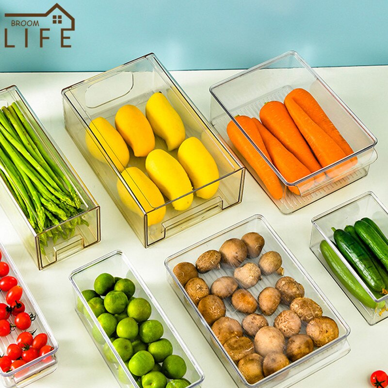 Containers to Organize the Refrigerator Storage Unit for Kitchen Transparent Plastic Drawer Flip Cover Boxes Kitchen Accessories