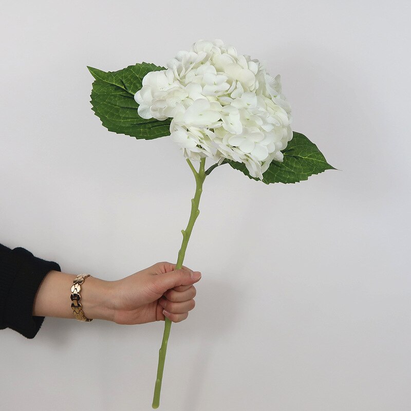 Fugtgivende imitationsblomster hortensia håndfornemmelse kunstig blomst stue blomst tekøje borddekoration flor: Hvid