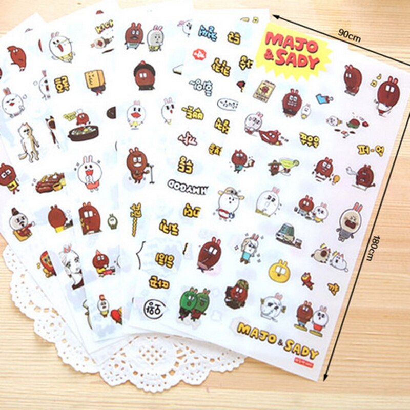 1Set/6pcs DIY Stickers,The Fame,PVC Transparent Diary Stickers,YY Rabbit,Cartoon Paster,Decorative Sticker