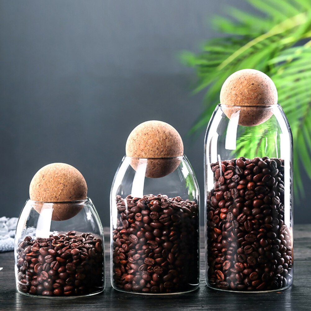 550/750/1200ml Clear Wood Cork Glass Storage Bottle Bean Sugar Tea Coffee Cork Stopper Glass Jar Can Household Organizer