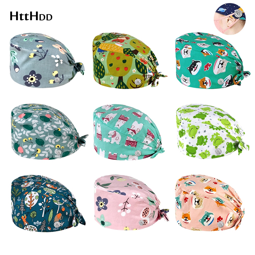 Hc2 k 004 nye knapper unisex kæledyr skønhed arbejde hatte print kasket sundhedstjenester kasket/hatte tilbehør laboratorie arbejds kasket kæledyr kasketter