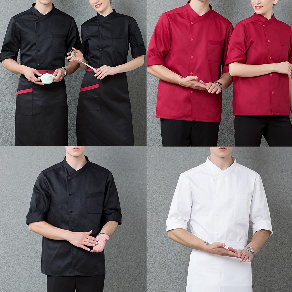 3/4 Sleeve Chef's Coat Jacket Kitchen Cook Coat Uniforms Unisex