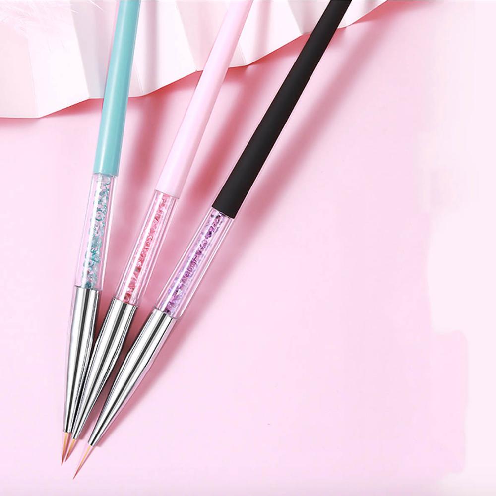 3 pièces/ensemble rose/bleu/noir Nail Art dessin stylo crochet fleur sculpture ongles stylo beauté maquillage outil avec strass