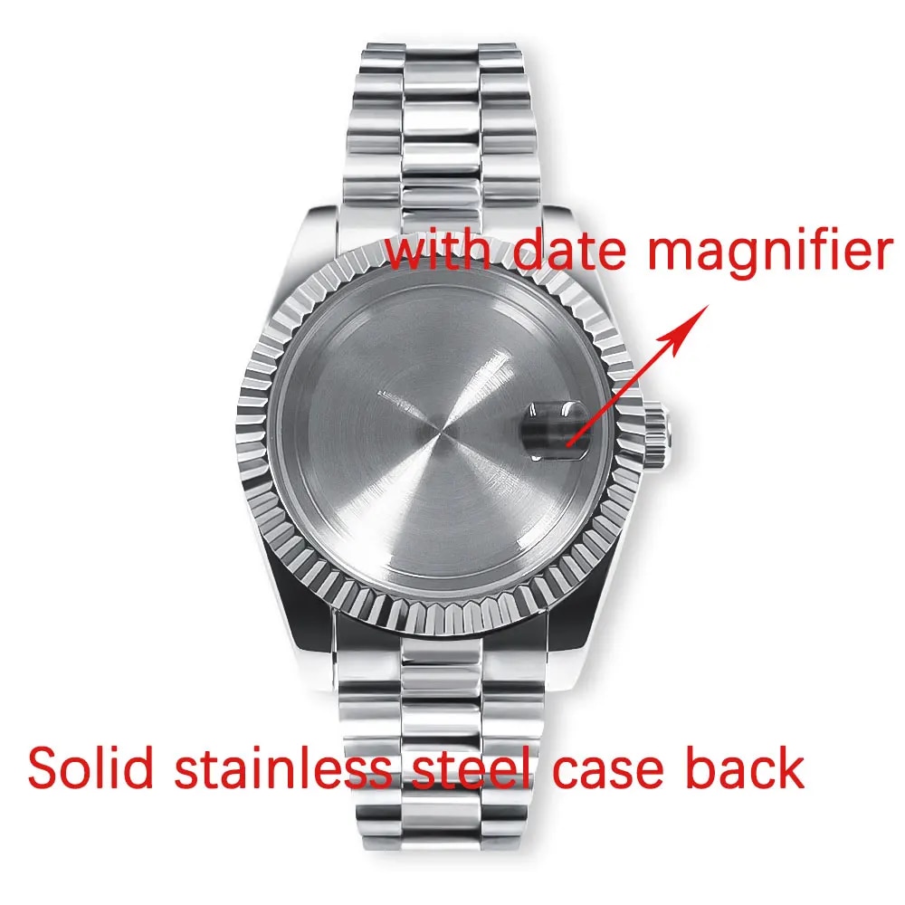 NEITON 36MM/39MM Watch Case Fit NH34/35/36 ETA2824 2836 Movement Sapphire 100m Waterproof Presidential Bracelet Strap: WHITE / 7 Inches & Above