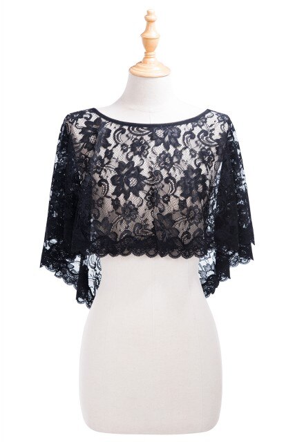 été dentelle mariée mariage boléro mariée opéra soirée fête de bal Costume Capes bleu Royal rouge vestes foulard de tête pour femme: Black