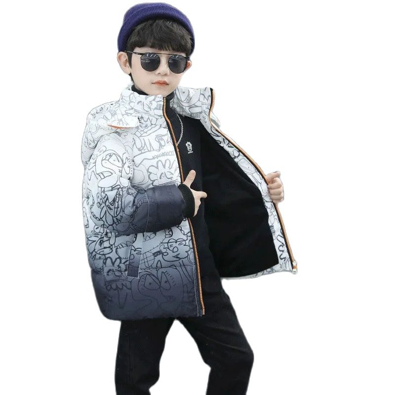 Novo 2021 inverno jaqueta de poliéster para o menino moda gradual mudança com capuz manter quente algodão casaco bonito casual roupas das crianças