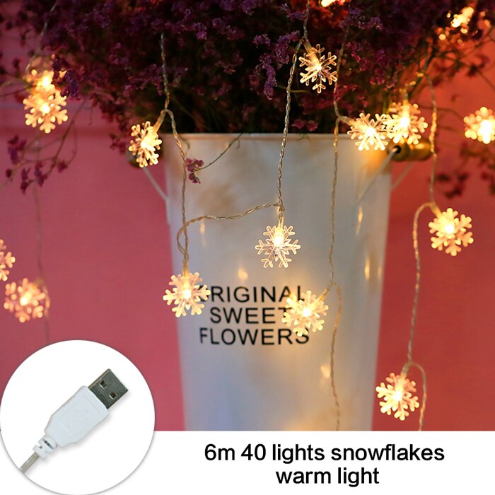 Jouluvuoden seppele 40 kpl led-valosarja ulkokäyttöön vedenpitävä valaistus keijujuhliin deco-kadulle festoon: 6m lämmintä valoa