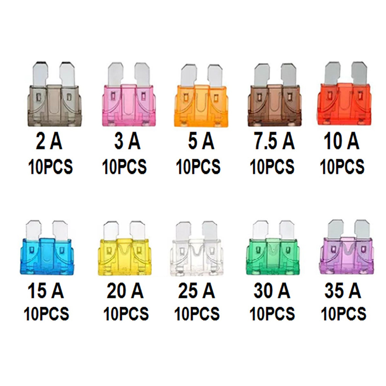 Standard Blade Fuse Assortment Kit Auto Car Fuses Assorted Set 100Pcs