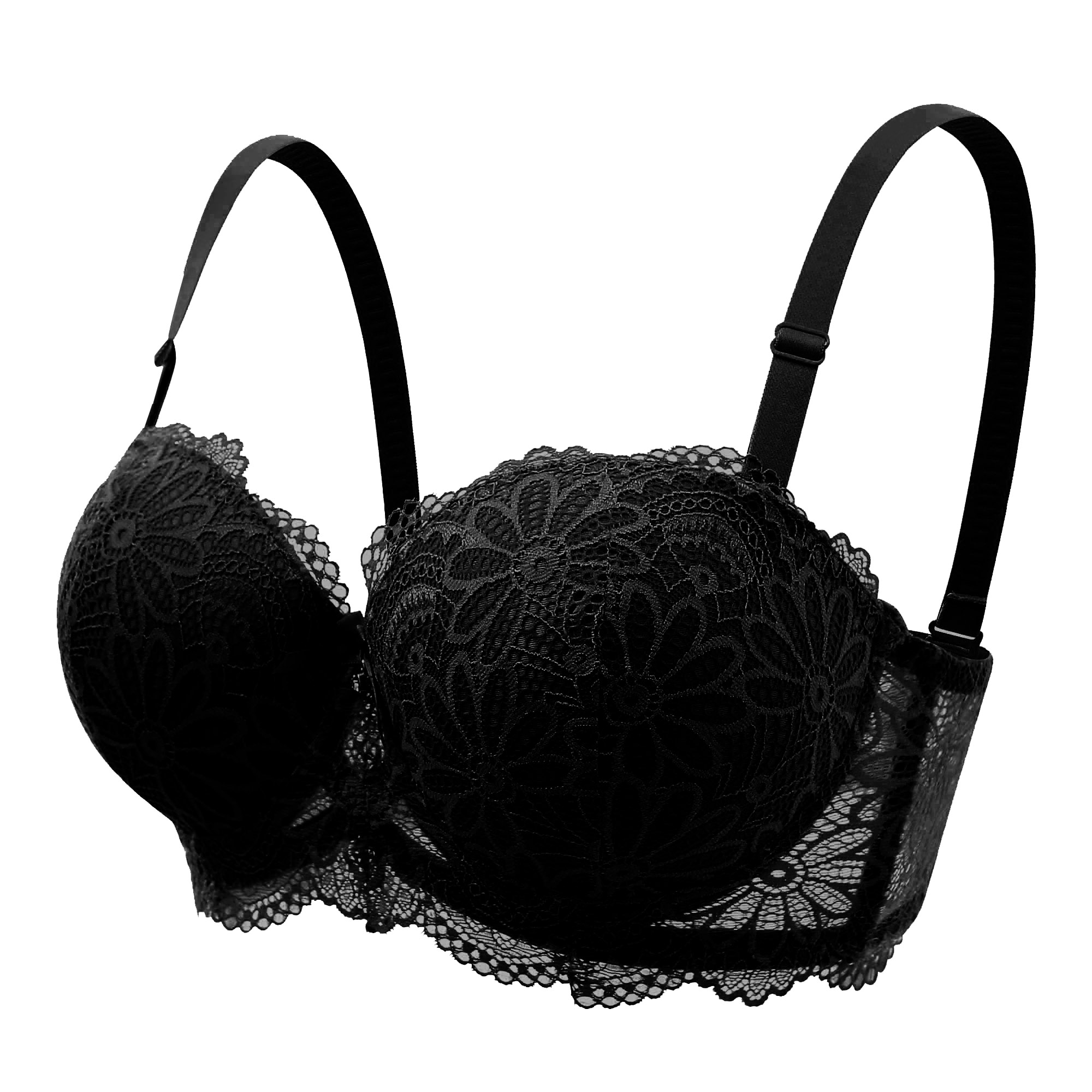Lace Bra for Women Big Cup 1/2 Sexy Floral Underwire Underwear Ladies Push Up Thin Bra Half Cup 36-42C Black Gather Brassiere: black / 80C