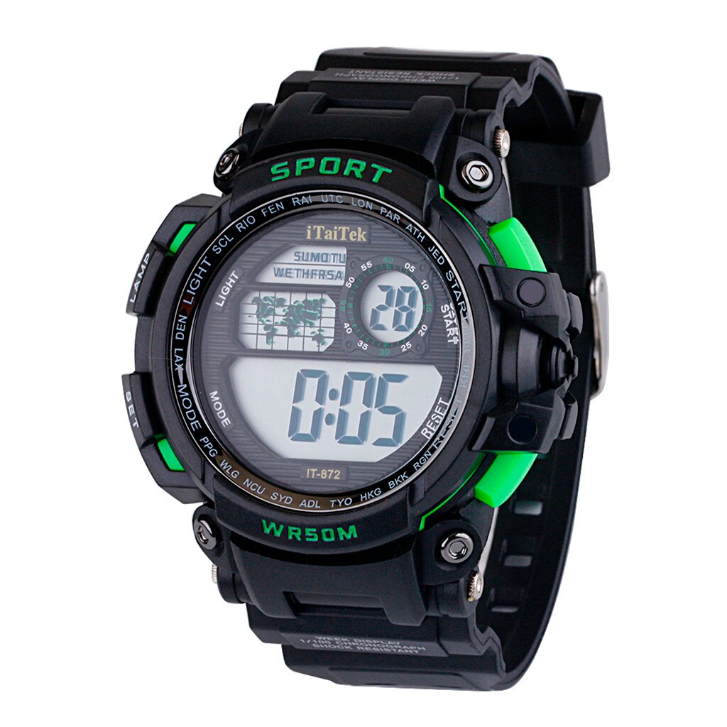 Digitale Horloges Voor Mannen Led Sport Horloge Glazen Wijzerplaat 30M Waterdicht Roestvrij Stalen Bodem Horloge Deportivo Hombre Reloj: Green 