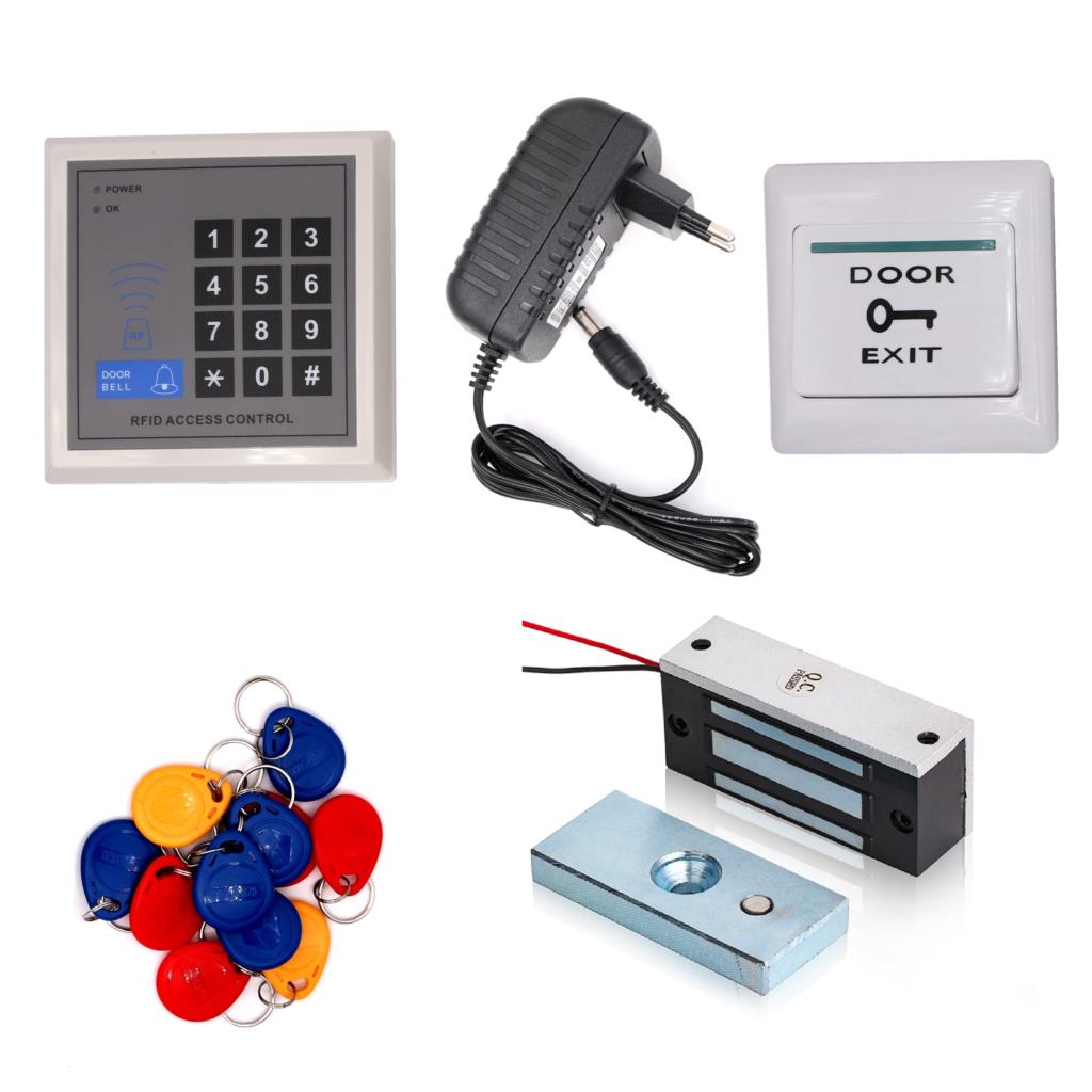 RFID Proximity Card 125KHz Card Password Door Access Control system Entry System 100lbs Magnetic Lock Kit: Gray