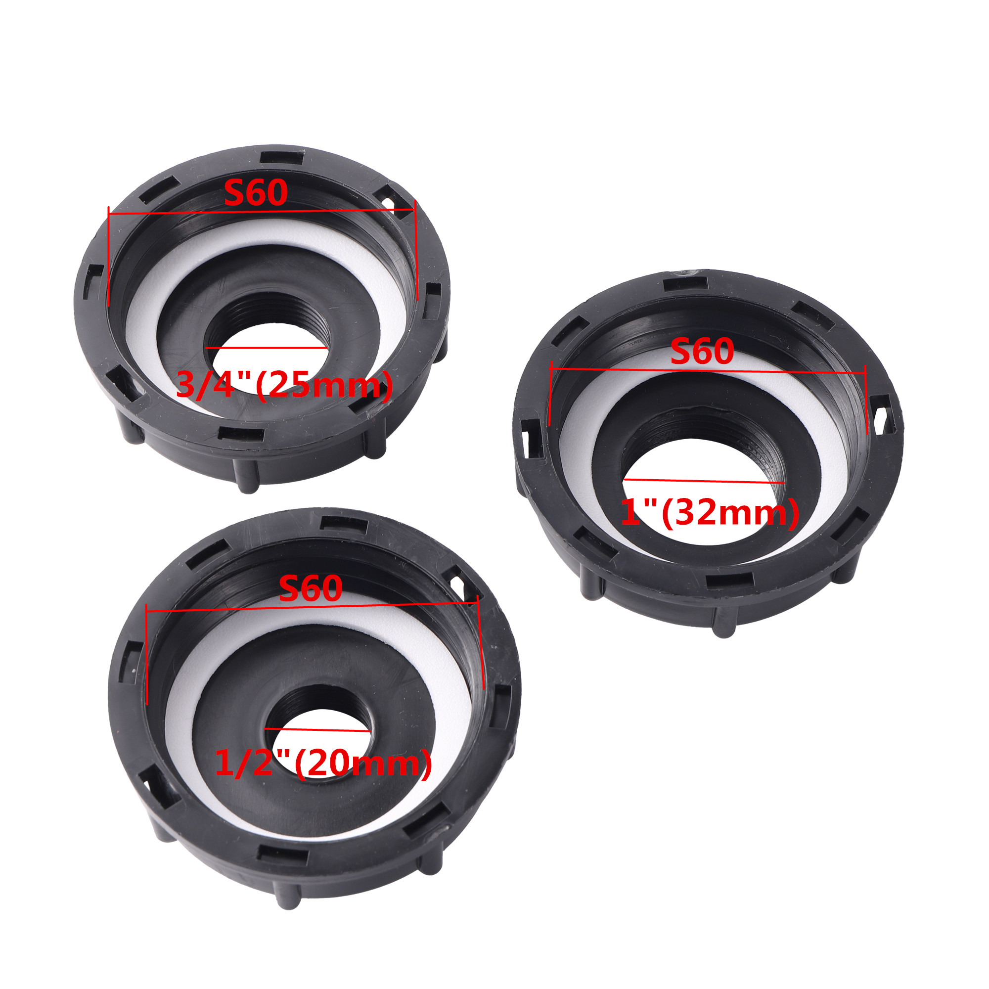 Durable IBC Tank Fittings Universal S60X6 Coarse Threaded Cap 60mm Female Thread To 1/2 ", 3/4", 1 " Water Tap Adapter Connector