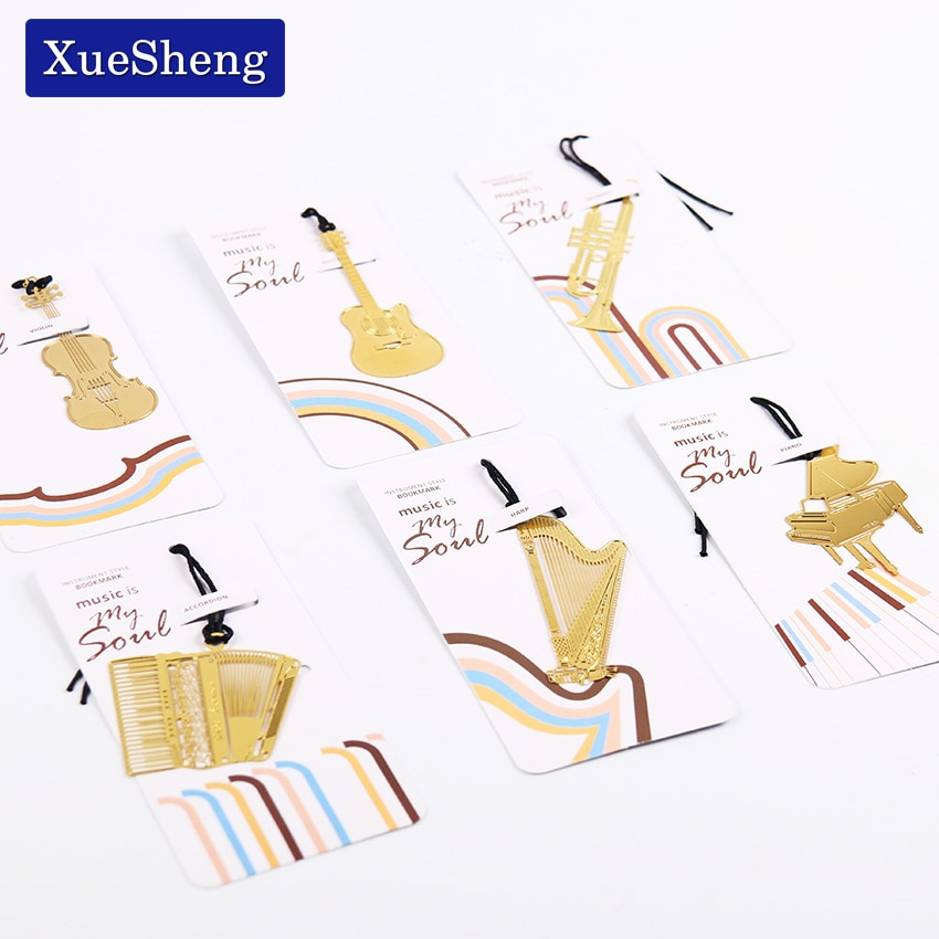 1PC Cute Gold Metal Bookmark Music Piano Guitar Bookmark for Book Korean Stationery