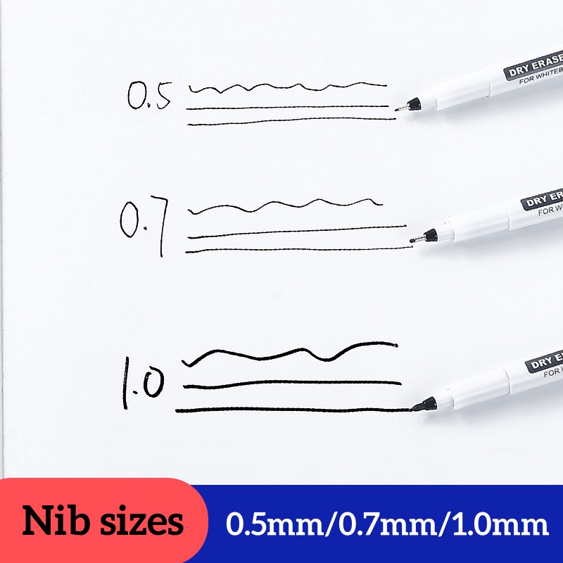 6 Stuks Fijne Tip Droog Wissen Markers Set 0.5/0.7/1.0mm Dunne Whiteboard Pennen Zwart Blauw Rood uitwisbare Markers voor Onderwijs Kantoor