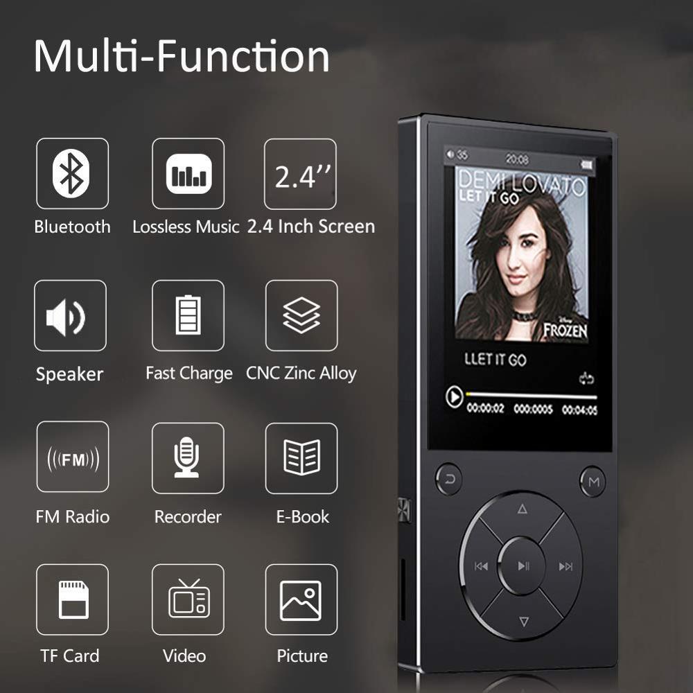 MP4 Player mit Bluetooth 2,4 Zoll HD Farbe Bildschirm Verlustfreie Metall Musik-player mit Lautsprecher, FM Radio/Voice Recorder