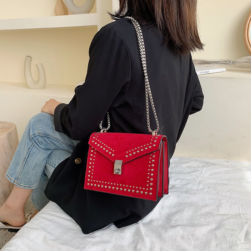 PU Leather Purses and Handbags for Women Bag Rivet Chain Frosting Girls Female Shoppers Casual Wallets