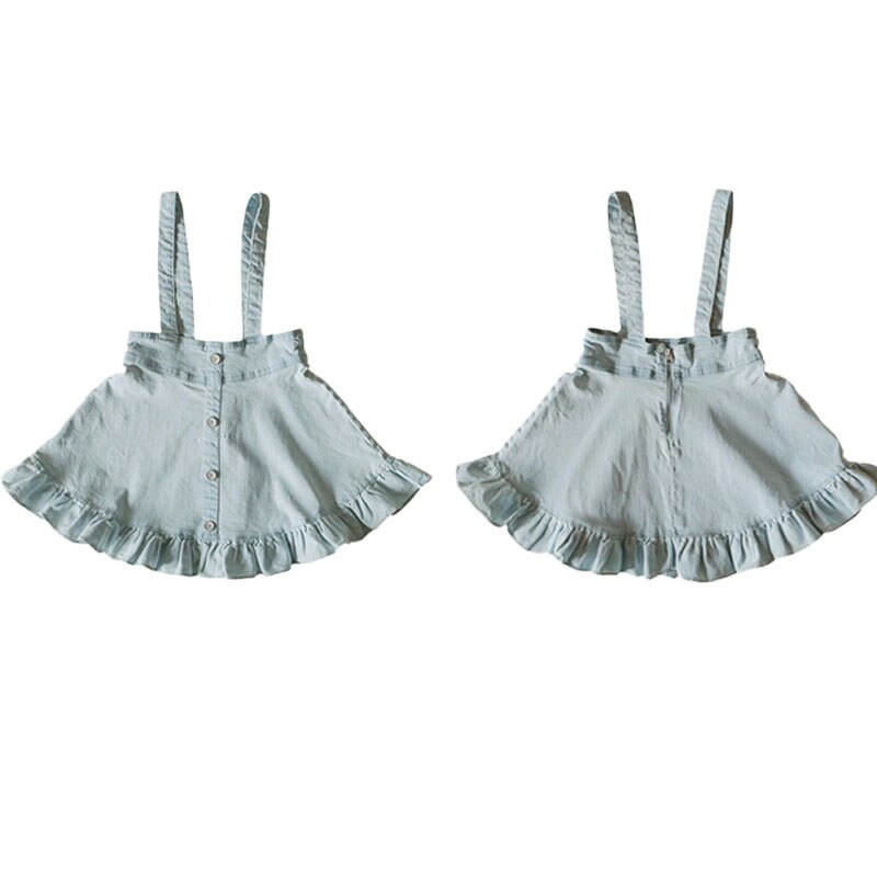 Korean Style Summer Teenagers Girl Skirt Dark Light Blue A-line Denim Overalls Skirt Children Girls Clothes