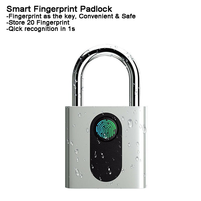Waterproof Gate Lock Garage Warehouse Door Padlock Keyless Electronic Lock USB-Charge Cabinet Biometric Fingerprint padlock