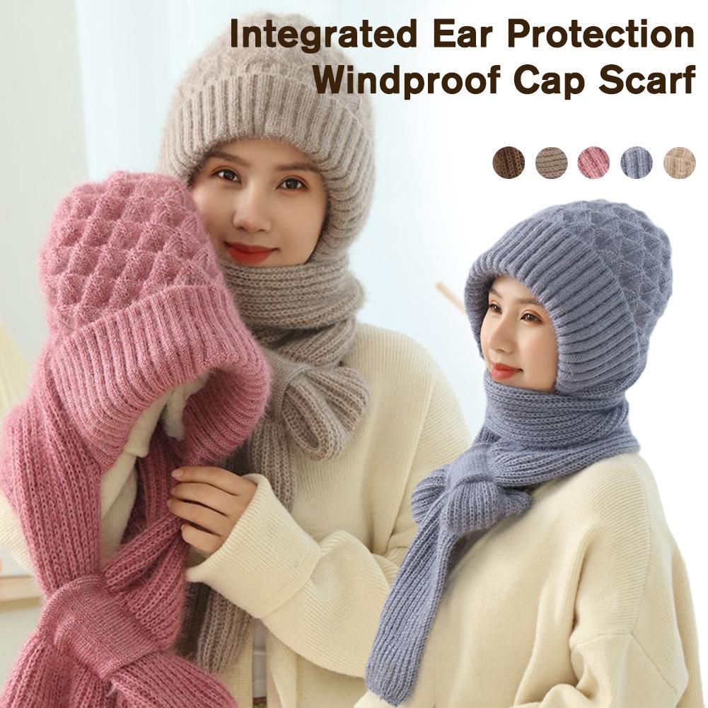 Gorro de punto para invierno, conjunto de bufanda a prueba de frío, bufanda con protección para los oídos, gorros cálidos para niñas, gorros para ciclismo a prueba de viento para mujer, gorros para exteriores