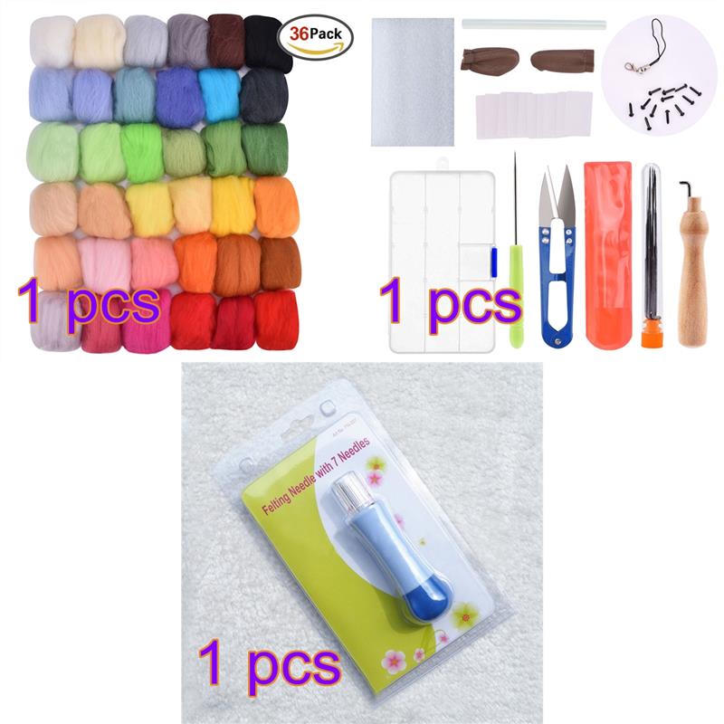 Kit de fieltro de lana para Kit de fieltro, 36/50 colores, herramientas artesanales, materiales de fieltro hechos a mano, conjunto de aguja artesanal para principiantes: 36 Felt Tool Needle