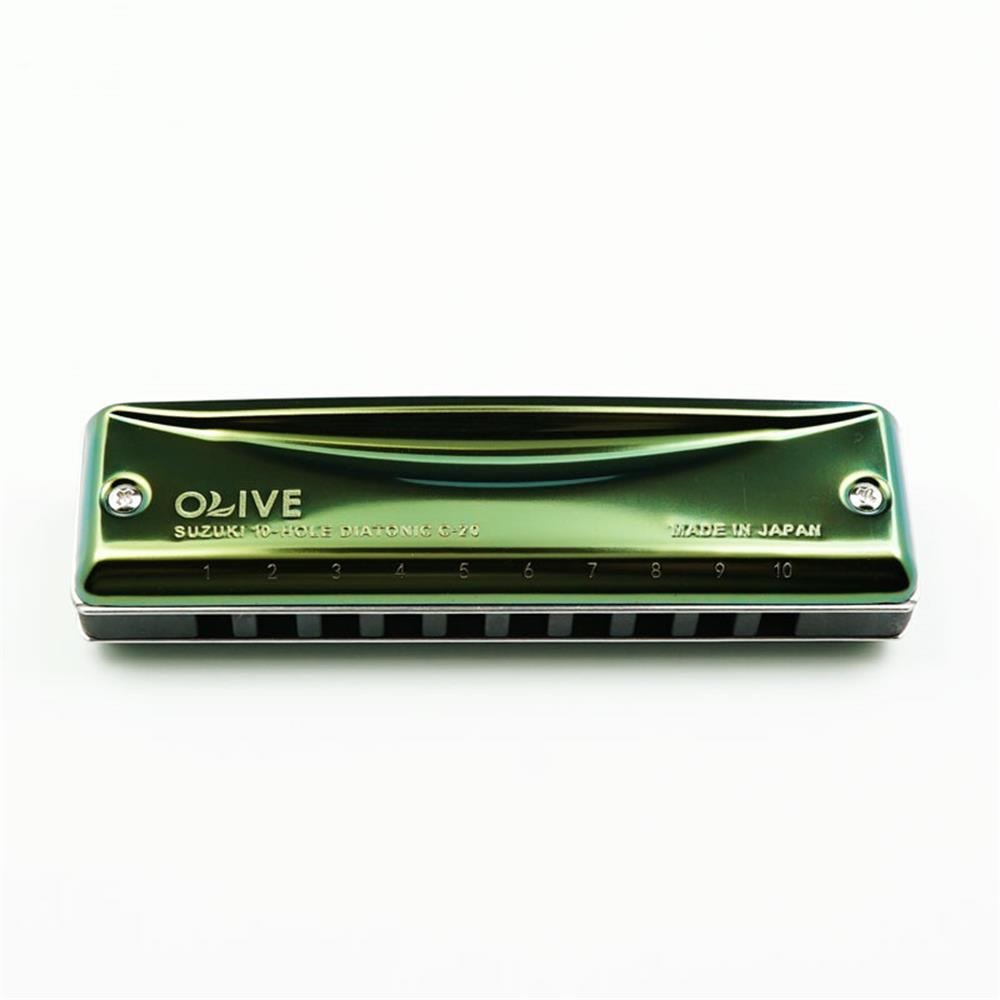 SUZUKI1 C-20 10 Holes 20 Tones Diatonic Harmonica Key of C Blue Mouth Organ with Olive-Green Case Standard Performance Harmonica