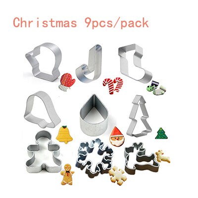 Familie bakken diverse soorten modelleren optionele mini koekjes aluminium uitstekers kerst halloween koekjesvorm: 9 stuks kerst
