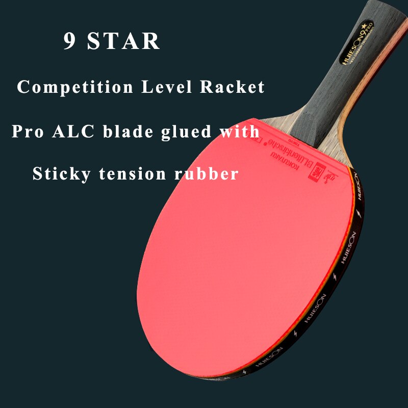 Huieson 9 Star Table Tennis Racket Ping Pong Bat 7 Ply Arylate Carbon Pingpong Blade with Sticky Tension Rubber