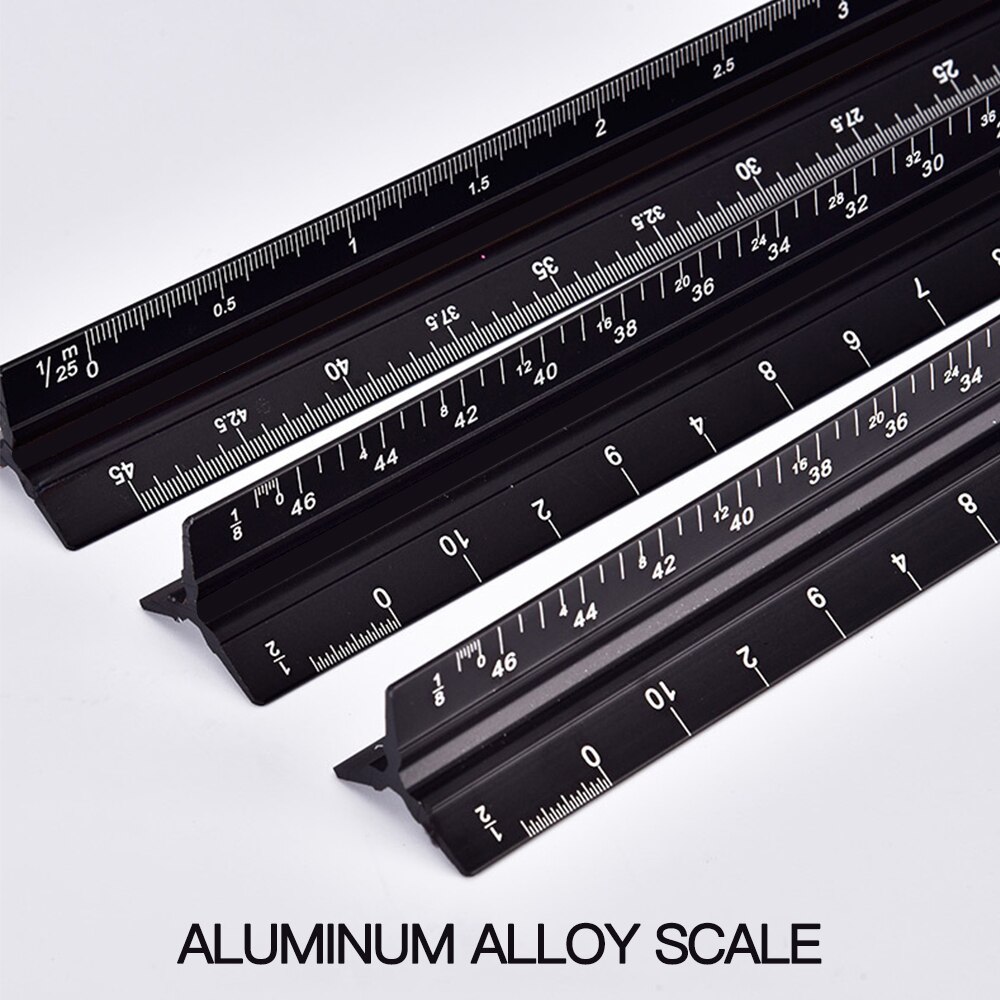 12 Inches Aluminium Metal Triangle Scale Architect Engineer Technical Ruler Measuring Gauge Square Size Measure Tool