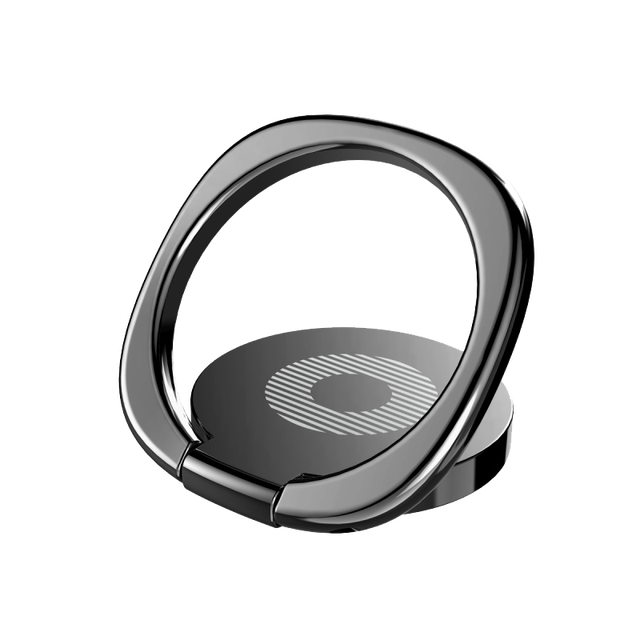 Soporte de anillo de dedo magnético para teléfono inteligente de coche, soporte giratorio de lujo para teléfono móvil: Negro