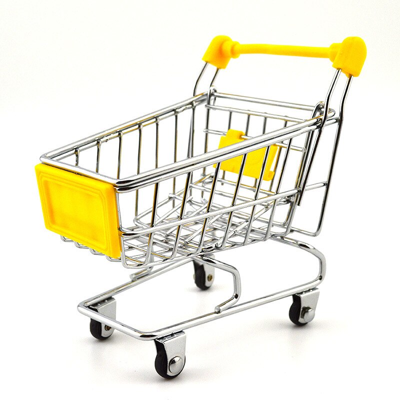 Mini Shopping Cart Supermarket Handcart Mode Storage Toy desktop can: Yellow